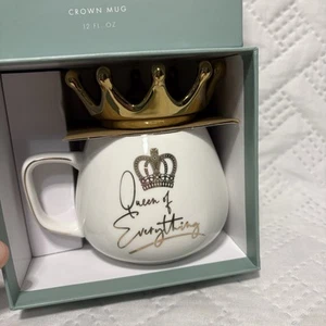 LUXE ENGLAND Crown Mug - Queen Of Everything Mug Set - WHITE & GOLD - 12 oz.NIB - Picture 1 of 15