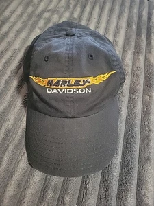 Sombrero de motocicletas Harley Davidson ajustable llamas traseras negro vintage  - Imagen 1 de 7