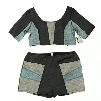 Pantalones cortos Free People Movement para mujer L 2 piezas carbón brezo bloques de color Foto 1 de 4