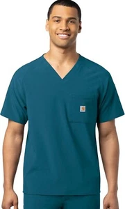 Large Carhartt Men Force Cross-Flex Modern Fit Chest Pocket V-Neck Top Caribbean - Picture 1 of 11