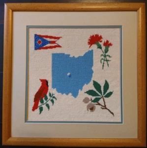 Vintage The State of Ohio Cross Stitched Wall Hanging 18" by 18" - NICE - Picture 1 of 1