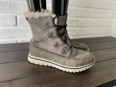 SOREL Joan 2 Impermeable Gris Mujer Gamuza Invierno Bota Con Cordones Borde de Piel Talla 7.5 Foto 1 de 4