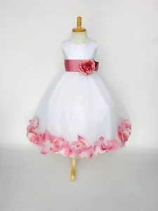 Flower Girl White Tulle Dress ALL SIZES Dusty Rose Petal Easter Pageant #24 - Picture 1 of 178