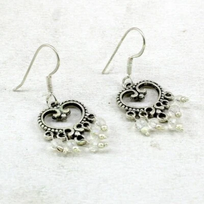 Orecchini Cristallo Naturale Gemma Fatti a Mano Perline Ossidate Orecchini Gi... - Immagine 1 di 3