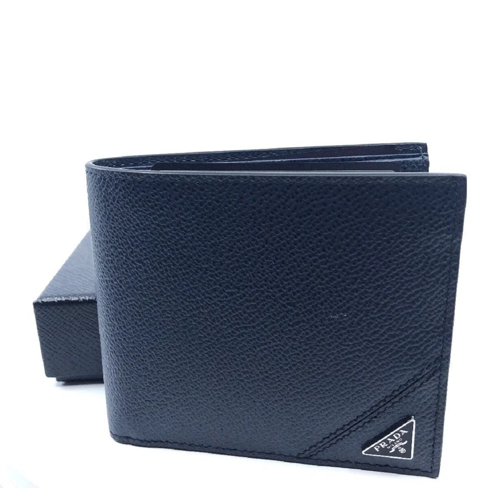 Prada Saffiano Metal Bi-Fold Wallet 2MO513 Navy Leather Women PRADA