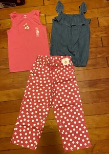 Gymboree Tea Time Afternoon Blue Denim Top Pink Dot Capri Pants Set Girls 10 NWT - Picture 1 of 1