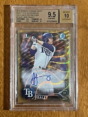 2016 Bowman Chrome Draft Jake Fraley Gold Wave /50 Refractor Auto BGS 9.5 Gem - Image 1 of 2