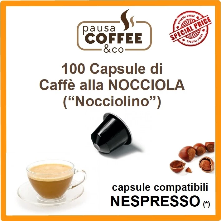 100 capsule cialde CAFFE' ALLA NOCCIOLA ("NOCCIOLINO") compatibile NESPRESSO