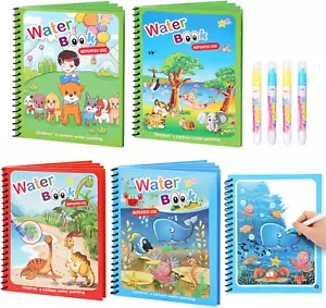 4 Pack Reusable Water Coloring Books for Toddlers, Paint with Water Books,Mess-F - Picture 1 of 12