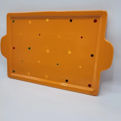 Temptations Orange Polka Dot Fall Harvest Serving Platter Tray Rectangular - Image 1 of 4