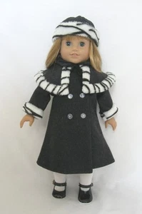 Puppenkleidung passt 18 Zoll Mantel schwarz Hut B/W Nellie passt amerikanische Mädchen Puppe - Bild 1 von 3