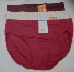 New set/3 WARNER'S no muffin top microfiber HI CUT BERRY WINE IVORY FLORAL 8/XL - Picture 1 of 7