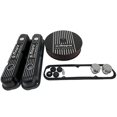 NOS Mopar 318 340 360 Valve Cover & Air Cleaner Kit - Black Finned - Die Cast - Image 1 of 4