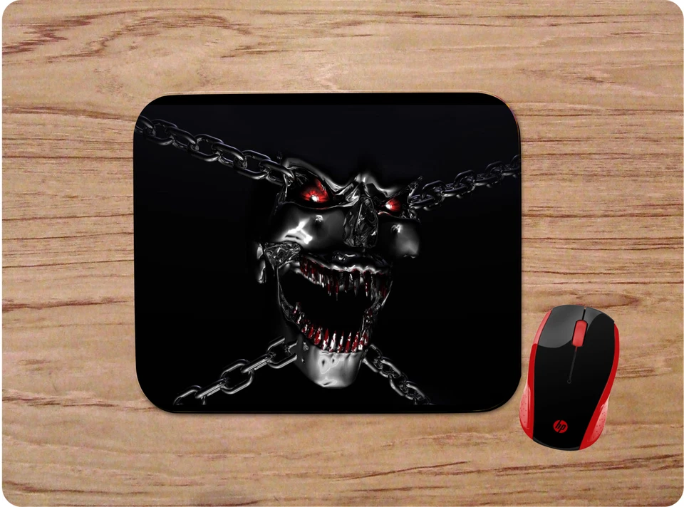 BLOODY RED EYED SKULL IN CHAINS DARK ART SCARY FREAKY UNIQUE CUSTOM MOUSEPAD - Image 1 of 1