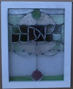 PRETTY MACKINTOSH ROSE OLD ENGLISH LEADED STAINED GLASS WINDOW 15.75" X 19.5" - Picture 1 of 3