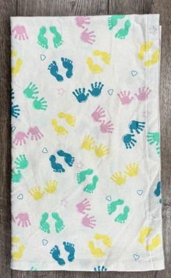 Baby Handmade 40"x32" Hand Foot Prints Flannel Receiving Blanket - Image 1 of 3