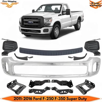 Front Bumper Chrome & Brackets Kit For 2011-2016 Ford F-250 F-350 Super Duty Foto 1 de 4