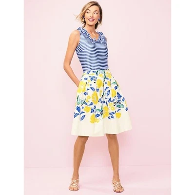 RSVP By TALBOTS Petite Blue & White Stripe Ruffle Top | Size MP - Image 1 of 4