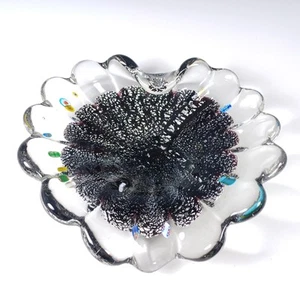 Murano Vintage Silver Leaf & Coloured Murrine Canes Black Glass Bowl - Picture 1 of 9