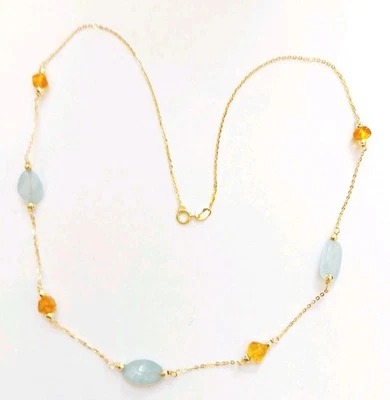 Collana in argento 925 laminata in oro con acquamarina, ambra ed ematite dorata - Immagine 1 di 4