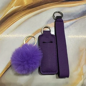 NEW keychain set lip balm holder & wristlet (5 inches) & pom pom - Picture 1 of 2