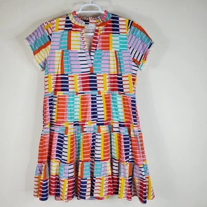 Vestido para mujer THML en capas M estampado a rayas manga corta boho algodón flecos dobladillo - Imagen 1 de 11