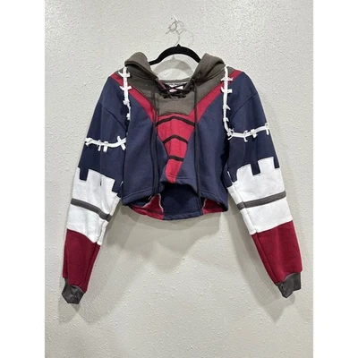 KGIU Mujer Pequeña Y2K Juegos con disfraces Moda Recortada Sudadera con Capucha Con Cordones Frontales Bloque de Color Foto 1 de 4