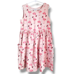 Hanna Andersson Flamingo Lagoon Print Pocket Sundress Girls 10 140cm - Picture 1 of 3