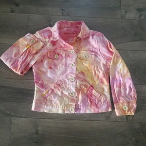 American Eagle Outfitters Denim Jacket Pink Tie Dye Small Petite Womens Teens  - Picture 1 of 15