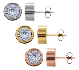 Edelstahl Drehen Medaillon Ohrstecker 10.5x5.5mm mit Wechselbarem Steine - Bild 1 von 11