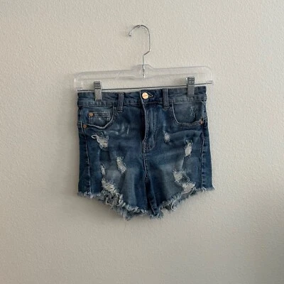 Pantalones Cortos Kendall + Kylie Para Mujer Talla 0 (24) Azul Medio Lavado Icono Jeans Denim Foto 1 de 4