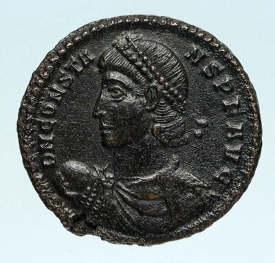 CONSTANS Authentic Ancient 348AD Genuine Roman Coin SOLDIER BARBARIAN HUT i83433 - Image 1 of 3