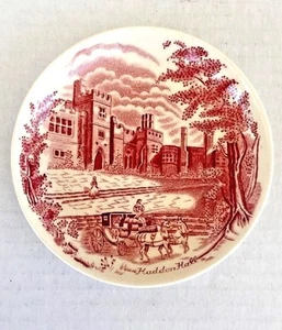 VINTAGE HADDON HALL PLATE COASTER  4 1/4" PINK PICTURE OF HADDON HALL - Picture 1 of 8