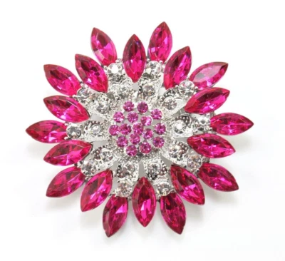 Broches de flores de estrás de cristal rosa oscuro tono plata alfileres de moda regalo Foto 1 de 4