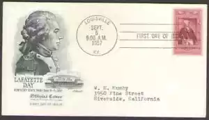 US. 1097. 3c. Lafayette (1757-1834) 200th. Anniv... Artmaster FDC. 1957 -4 - Picture 1 of 1