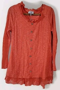 OSO Casuals Top Sz L Coral Crochet Textured Pullover Fit Flare Sheer Lace Lining - Picture 1 of 15