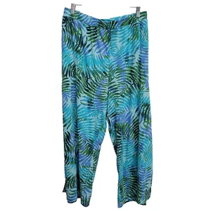 Denim Co Womens Pants 3X Green Blue Floral Printed Beach Cover Up Plus Size - Picture 1 of 8