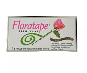 Enveloppement de tige florale Floratape fleurs VERT OLIVE 1/2" Wx30 Yds auto-étanchéité 12 pièces - Photo 1/4