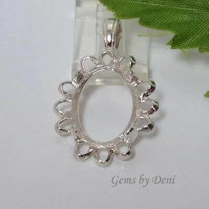 Oval Cabochon Fancy Silver Pre-Notched Pendant Setting (18x13-30x22mm) - Picture 1 of 7