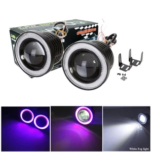 2x Lente Proyector LED de 3,5" Luz de Conducción Antiniebla con Anillo Halo Ojos de Ángel Rosa Púrpura - Imagen 1 de 12
