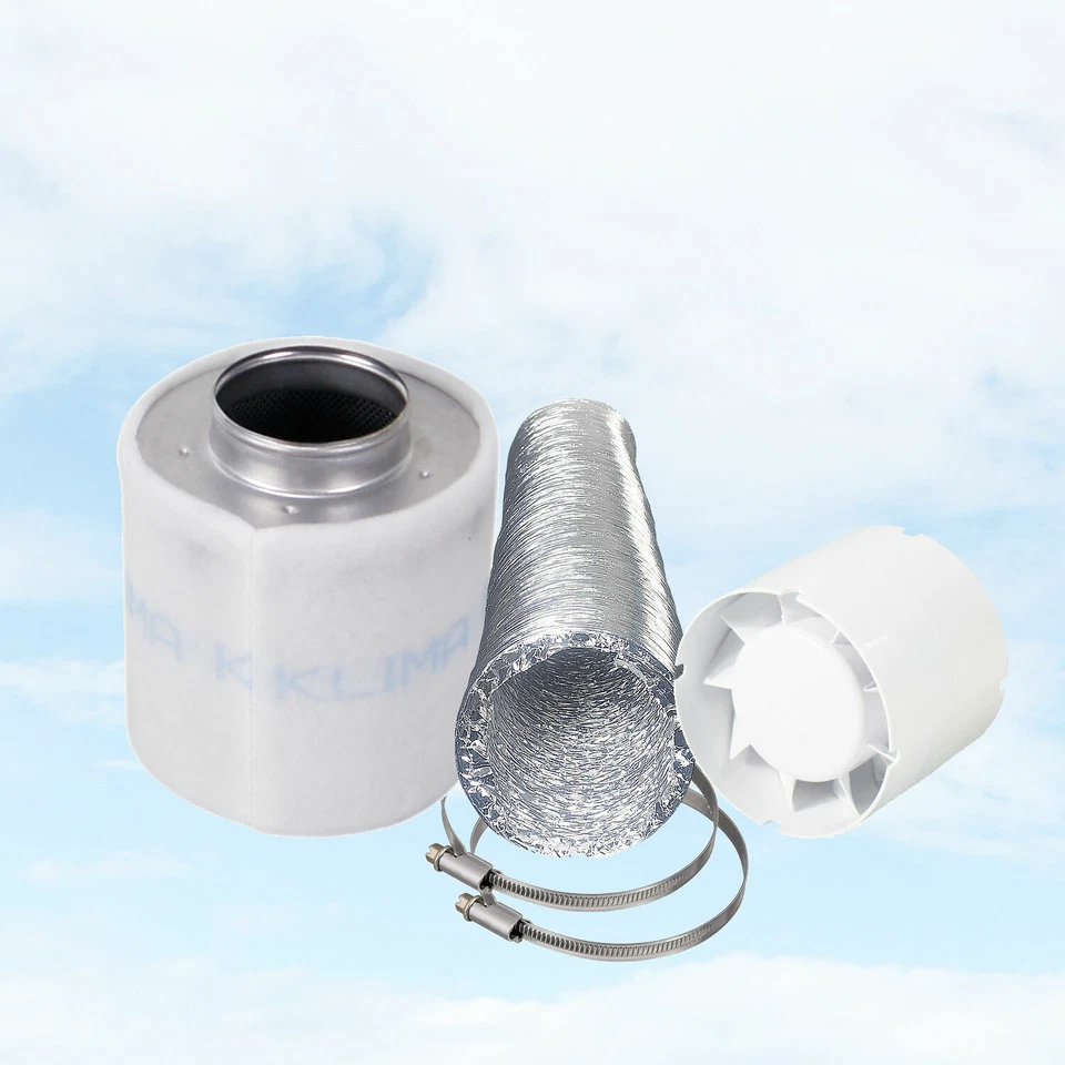 VENTILUTION VENTS PRIMA KLIMA Mini Prima Klima Set 160 m³/h Abluft AKF Aktivkohle Filter Lüfter Grow TOP LED