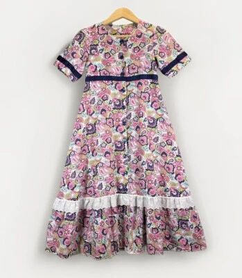 Vintage Prairie Dress Girls Sz 10/12 Handmade Pink Calico Long Ruffle Cottage - Image 1 of 4