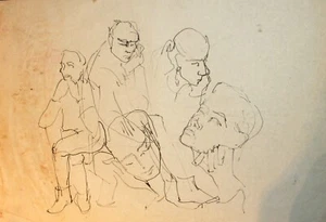 Vintage ink painting abstract portraits signed - Picture 1 of 12