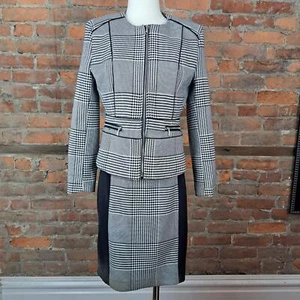 H & M 2 Pc Dress Suit Set Black White Plaid Sheath Dress Zip Jacket Size 12 - Picture 1 of 11