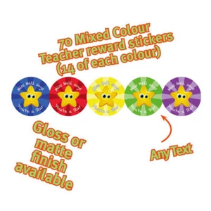 70 x PERSONALISED Smiley STAR Teacher Pupil Reward stickers party thank you 999 - Picture 1 of 3