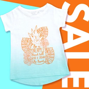 Girls Summer T-Shirt Dip Dye Ombre Pineapple Print Top 7-8 Years SALE CLEARANCE - Picture 1 of 3