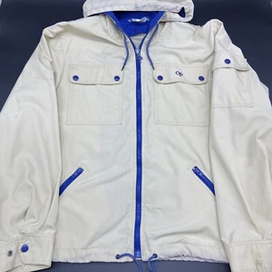 Vintage OP Jacket Men’s Medium Ocean Pacific Windbreaker Beige Blue Zip Rain - Picture 1 of 14