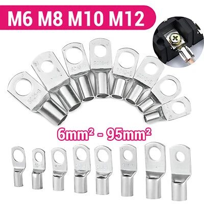 Copper Tube Battery Cable Copper Lugs End Eyelets Crimp Electric Connector Ring - Image 1 of 4