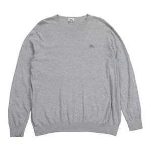 Lacoste Jumper Mens XXL 2XL 7 Grey Cotton Crew Neck Knit Logo Sweatshirt Sweater - Picture 1 of 7