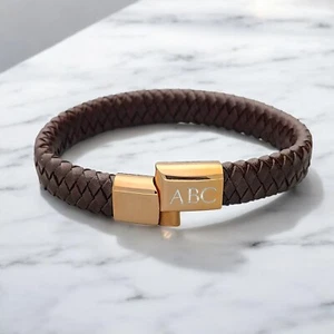 Brown Leather ID Bracelet & Optional Engraving and a Rose Gold Clasp - Picture 1 of 4